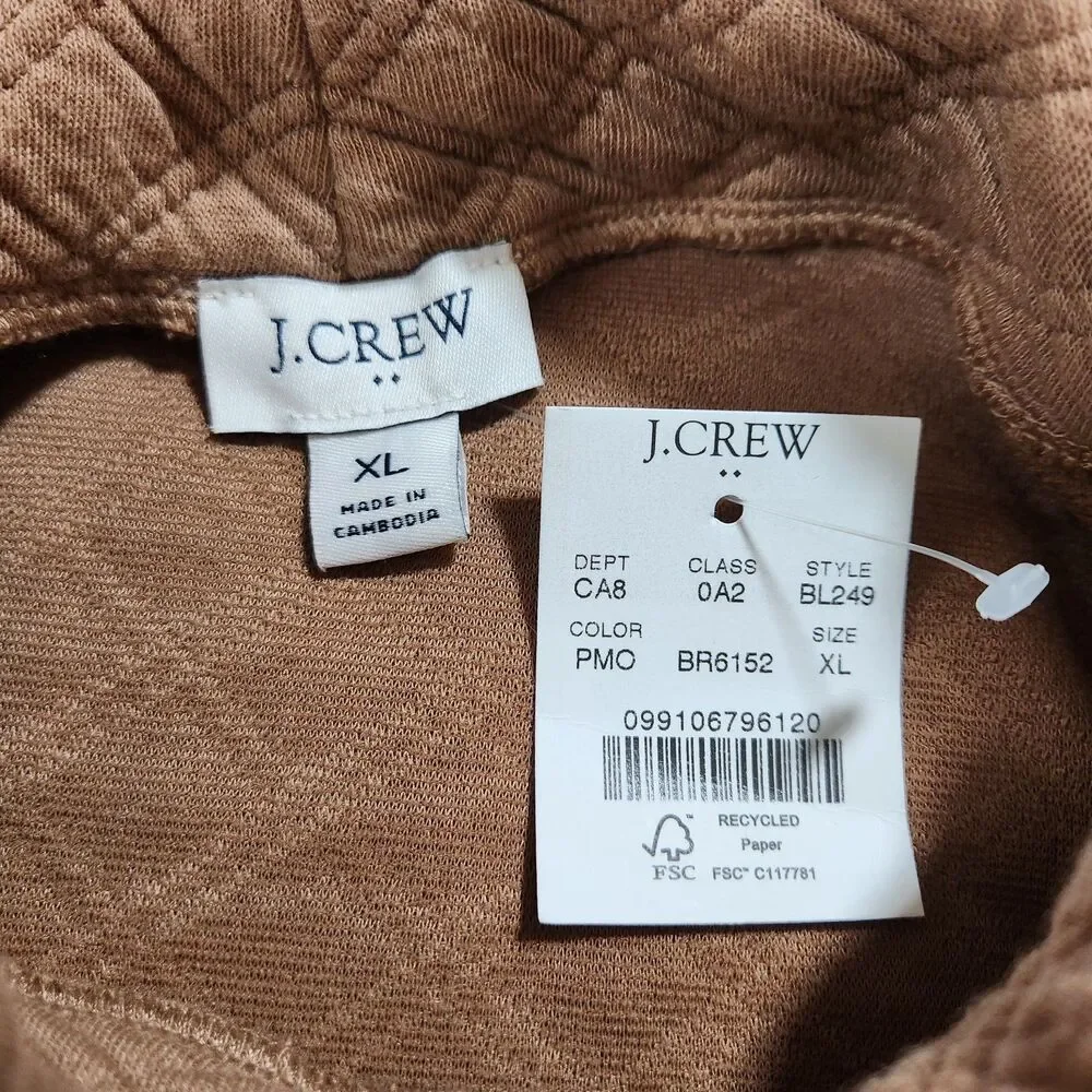 J. Crew Sweater Women XL Pale Mocha Quilted Mockneck Pullover NWT